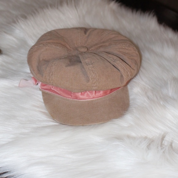 OshKosh B'gosh, Tan Corduroy Newsboy Cap with Pink Band hat - Picture 6 of 9